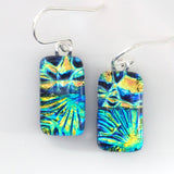 Turquoise blue and gold dichroic glass earrings
