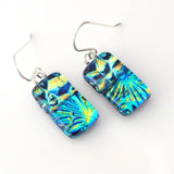 Turquoise blue and gold dichroic glass earrings