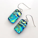 Turquoise blue and gold dichroic glass earrings
