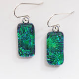 Emerald peacock dichroic glass earrings