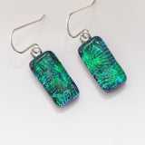 Emerald peacock dichroic glass earrings