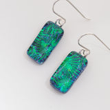 Emerald peacock dichroic glass earrings
