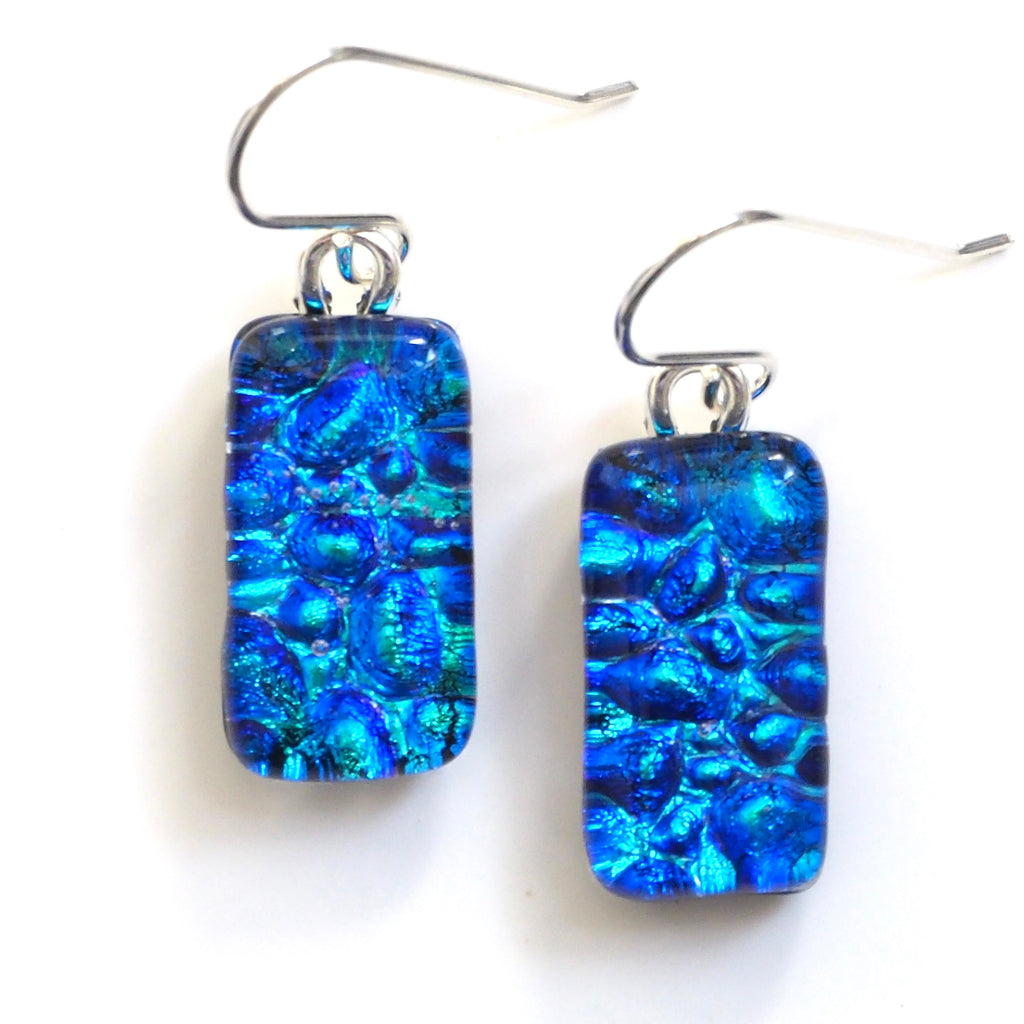 Blue turquoise pebble effect glass earrings