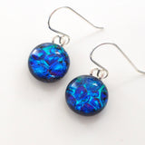 Blue and turquoise round dichroic glass earrings