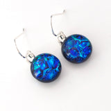 Blue and turquoise round dichroic glass earrings