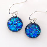 Blue and turquoise round dichroic glass earrings
