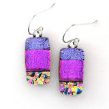 Purple pink and gold dichroic glass earrings