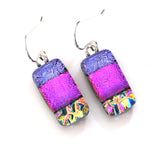 Purple pink and blue dichroic glass earrings