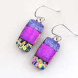 Purple pink and blue dichroic glass earrings