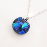 Blue and turquoise fused dichroic glass pendant
