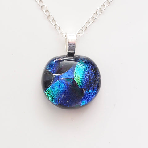 blue and turquoise dichroic glass pendant