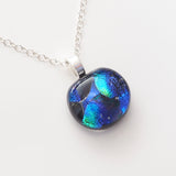 Blue and turquoise fused dichroic glass pendant