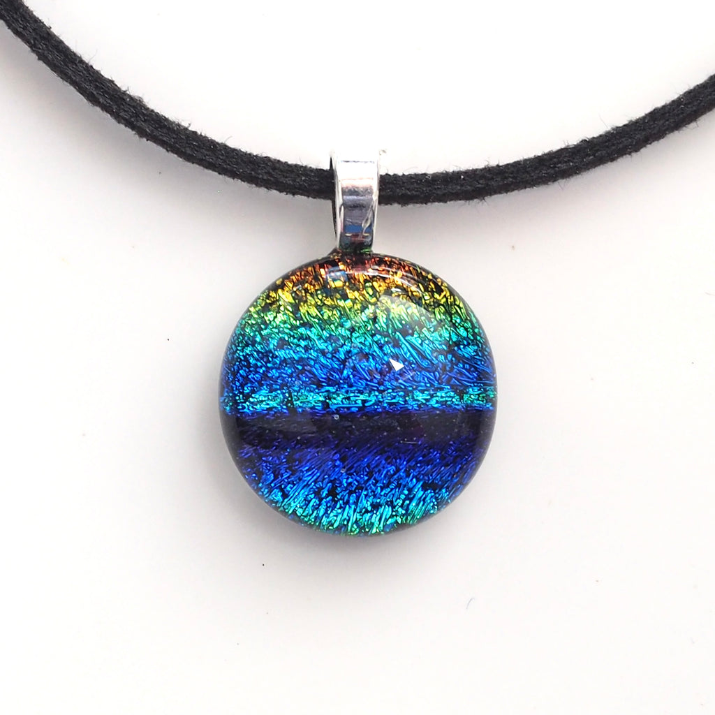 Blue turquoise green and orange sunset over the sea glass pendant