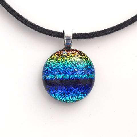 Blue turquoise green and orange sunset over the sea glass pendant