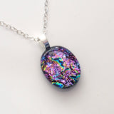 Pink oval fused dichroic glass pendant