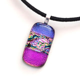 Purple and pink fused dichroic glass pendant