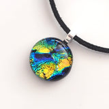 Blue and yellow fused dichroic glass pendant