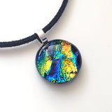 Blue and yellow fused dichroic glass pendant