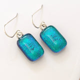 Emerald green peacock blue dichroic glass earrings