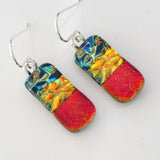Orange navy and gold dichroic glass earrings