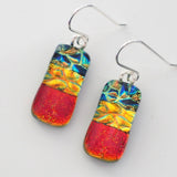 Orange navy and gold dichroic glass earrings