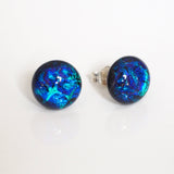 Blue and turquoise dichroic glass stud earrings