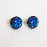 Blue and turquoise dichroic glass stud earrings