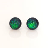 Green blue starburst dichroic glass stud earrings