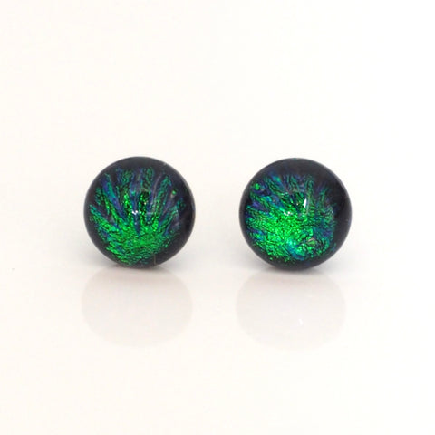 Green blue starburst dichroic glass stud earrings