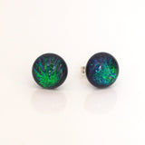 Green blue starburst dichroic glass stud earrings