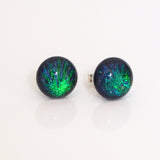 Green blue starburst dichroic glass stud earrings