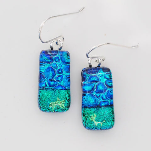 Blue and Green fused dichroic glass earrings