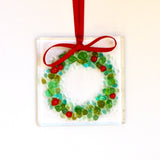 Christmas wreath fused glass greetings card