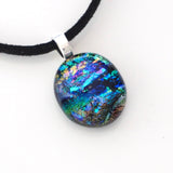 Blue turquoise and green fused dichroic glass pendant