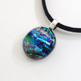 Blue turquoise and green fused dichroic glass pendant