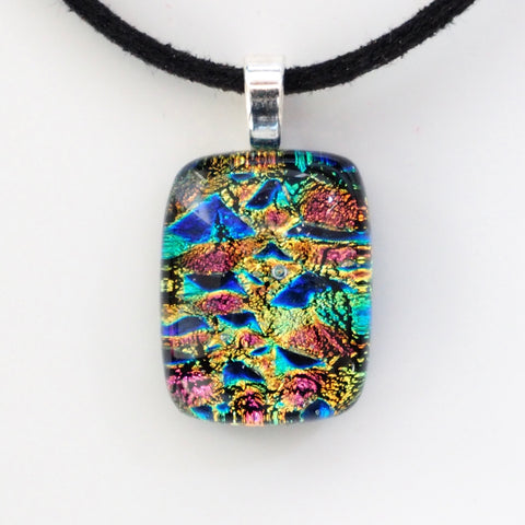 Coral blue and gold fused dichroic glass pendant
