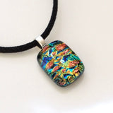 Coral blue and gold fused dichroic glass pendant