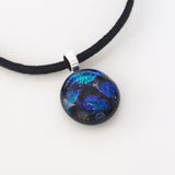 Deep blue and green round dichroic glass pendant