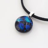 Deep blue and green round dichroic glass pendant