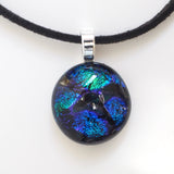 Deep blue and green round dichroic glass pendant