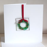 Christmas wreath fused glass greetings card