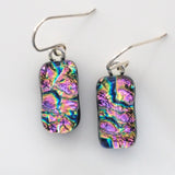 Pink gold and blue dichroic glass earrings