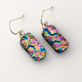 Pink gold and blue dichroic glass earrings