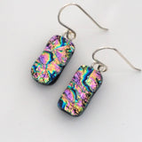 Pink gold and blue dichroic glass earrings
