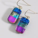 Blue aqua and pink dichroic glass drop earrings