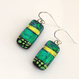 Emerald green and lime dichroic glass earrings