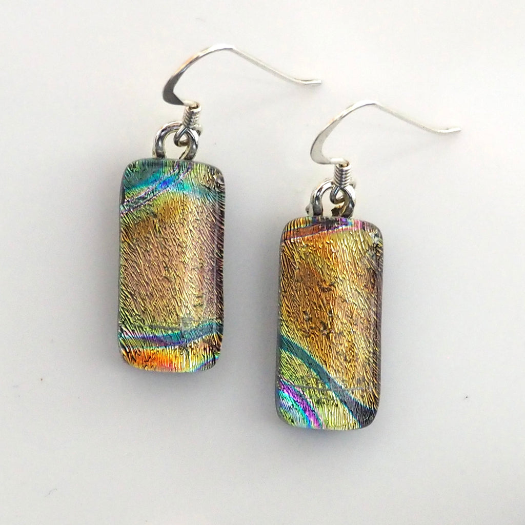 Light bronze dichroic glass earrings