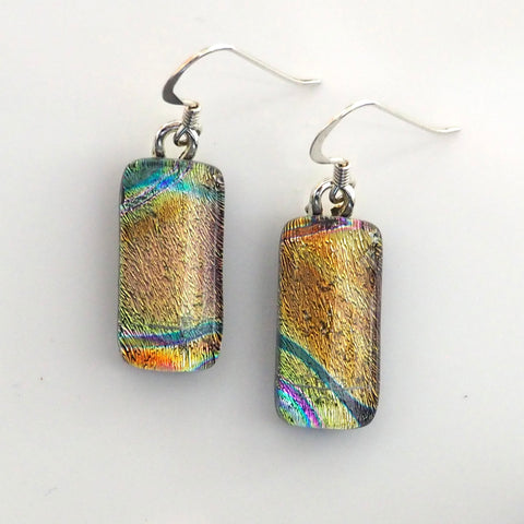 Light bronze dichroic glass earrings