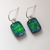 Emerald peacock blue dichroic glass earrings