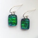 Emerald peacock blue dichroic glass earrings